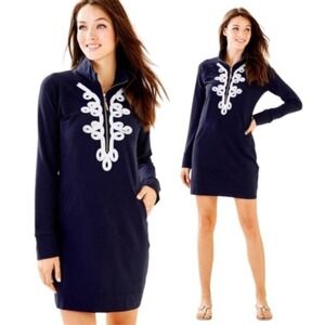 Lilly Pulitzer size XSmall Skipper Navy Blue Popover 2 zip mini hooded‎ dress